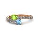 1 - Delise 5.00mm Round Peridot and Blue Topaz with Side Diamonds Bypass Ring 