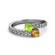 2 - Delise 5.00mm Round Peridot and Citrine with Side Diamonds Bypass Ring 