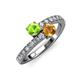 3 - Delise 5.00mm Round Peridot and Citrine with Side Diamonds Bypass Ring 
