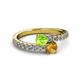 2 - Delise 5.00mm Round Peridot and Citrine with Side Diamonds Bypass Ring 