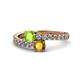 1 - Delise 5.00mm Round Peridot and Citrine with Side Diamonds Bypass Ring 