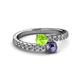 2 - Delise 5.00mm Round Peridot and Iolite with Side Diamonds Bypass Ring 