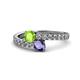 1 - Delise 5.00mm Round Peridot and Iolite with Side Diamonds Bypass Ring 