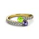2 - Delise 5.00mm Round Peridot and Iolite with Side Diamonds Bypass Ring 