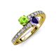 3 - Delise 5.00mm Round Peridot and Iolite with Side Diamonds Bypass Ring 