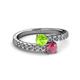 2 - Delise 5.00mm Round Peridot and Rhodolite Garnet with Side Diamonds Bypass Ring 