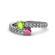 1 - Delise 5.00mm Round Peridot and Rhodolite Garnet with Side Diamonds Bypass Ring 