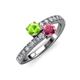 3 - Delise 5.00mm Round Peridot and Rhodolite Garnet with Side Diamonds Bypass Ring 