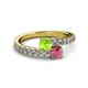 2 - Delise 5.00mm Round Peridot and Rhodolite Garnet with Side Diamonds Bypass Ring 