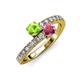 3 - Delise 5.00mm Round Peridot and Rhodolite Garnet with Side Diamonds Bypass Ring 