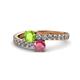 1 - Delise 5.00mm Round Peridot and Rhodolite Garnet with Side Diamonds Bypass Ring 