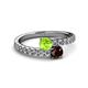 2 - Delise 5.00mm Round Peridot and Red Garnet with Side Diamonds Bypass Ring 