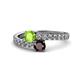 1 - Delise 5.00mm Round Peridot and Red Garnet with Side Diamonds Bypass Ring 