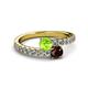 2 - Delise 5.00mm Round Peridot and Red Garnet with Side Diamonds Bypass Ring 