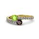 1 - Delise 5.00mm Round Peridot and Red Garnet with Side Diamonds Bypass Ring 