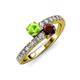 3 - Delise 5.00mm Round Peridot and Red Garnet with Side Diamonds Bypass Ring 
