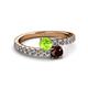 2 - Delise 5.00mm Round Peridot and Red Garnet with Side Diamonds Bypass Ring 