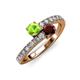 3 - Delise 5.00mm Round Peridot and Red Garnet with Side Diamonds Bypass Ring 