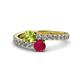 1 - Delise 5.00mm Round Peridot and Ruby with Side Diamonds Bypass Ring 