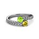2 - Delise 5.00mm Round Peridot and Yellow Sapphire with Side Diamonds Bypass Ring 