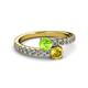 2 - Delise 5.00mm Round Peridot and Yellow Sapphire with Side Diamonds Bypass Ring 