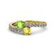 1 - Delise 5.00mm Round Peridot and Yellow Sapphire with Side Diamonds Bypass Ring 