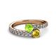 2 - Delise 5.00mm Round Peridot and Yellow Sapphire with Side Diamonds Bypass Ring 