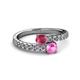 2 - Delise 5.00mm Round Rhodolite Garnet and Pink Sapphire with Side Diamonds Bypass Ring 