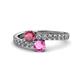 1 - Delise 5.00mm Round Rhodolite Garnet and Pink Sapphire with Side Diamonds Bypass Ring 