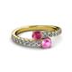 2 - Delise 5.00mm Round Rhodolite Garnet and Pink Sapphire with Side Diamonds Bypass Ring 