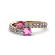 1 - Delise 5.00mm Round Rhodolite Garnet and Pink Sapphire with Side Diamonds Bypass Ring 