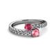 2 - Delise 5.00mm Round Rhodolite Garnet and Pink Tourmaline with Side Diamonds Bypass Ring 