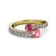2 - Delise 5.00mm Round Rhodolite Garnet and Pink Tourmaline with Side Diamonds Bypass Ring 
