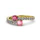 1 - Delise 5.00mm Round Rhodolite Garnet and Pink Tourmaline with Side Diamonds Bypass Ring 
