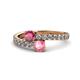 1 - Delise 5.00mm Round Rhodolite Garnet and Pink Tourmaline with Side Diamonds Bypass Ring 
