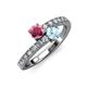 3 - Delise 5.00mm Round Rhodolite Garnet and Aquamarine with Side Diamonds Bypass Ring 