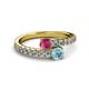 2 - Delise 5.00mm Round Rhodolite Garnet and Aquamarine with Side Diamonds Bypass Ring 