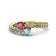 1 - Delise 5.00mm Round Rhodolite Garnet and Aquamarine with Side Diamonds Bypass Ring 