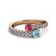 2 - Delise 5.00mm Round Rhodolite Garnet and Aquamarine with Side Diamonds Bypass Ring 