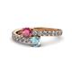 1 - Delise 5.00mm Round Rhodolite Garnet and Aquamarine with Side Diamonds Bypass Ring 