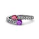 1 - Delise 5.00mm Round Rhodolite Garnet and Amethyst with Side Diamonds Bypass Ring 