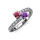 3 - Delise 5.00mm Round Rhodolite Garnet and Amethyst with Side Diamonds Bypass Ring 