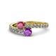 1 - Delise 5.00mm Round Rhodolite Garnet and Amethyst with Side Diamonds Bypass Ring 