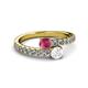 2 - Delise 5.00mm Round Rhodolite Garnet and White Sapphire with Side Diamonds Bypass Ring 