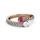 2 - Delise 5.00mm Round Rhodolite Garnet and White Sapphire with Side Diamonds Bypass Ring 