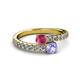 2 - Delise 5.00mm Round Rhodolite Garnet and Tanzanite with Side Diamonds Bypass Ring 