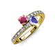 3 - Delise 5.00mm Round Rhodolite Garnet and Tanzanite with Side Diamonds Bypass Ring 