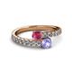 2 - Delise 5.00mm Round Rhodolite Garnet and Tanzanite with Side Diamonds Bypass Ring 