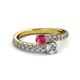 2 - Delise 5.00mm Round Rhodolite Garnet and Diamond with Side Diamonds Bypass Ring 