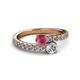 2 - Delise 5.00mm Round Rhodolite Garnet and Diamond with Side Diamonds Bypass Ring 